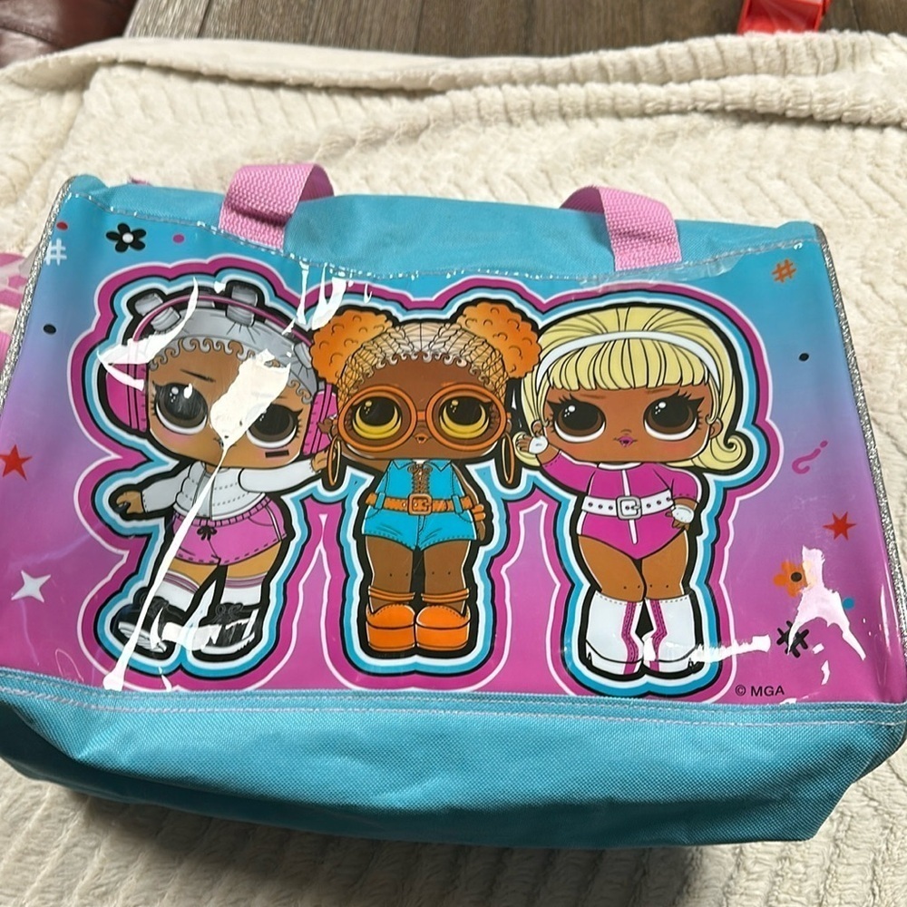 LOL Surprise Kids Plastic Tote Bag - Pink and Blue, handle & long strap